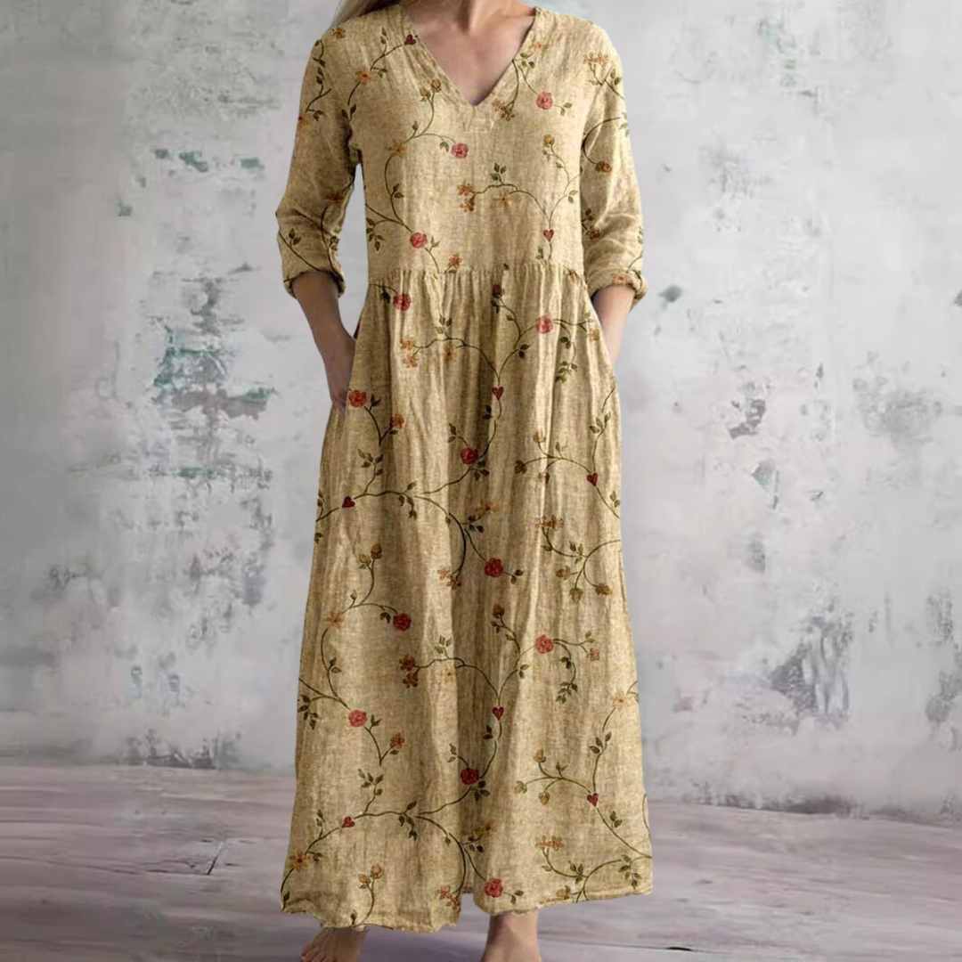 Damen Sommer V-Ausschnitt Midikleid