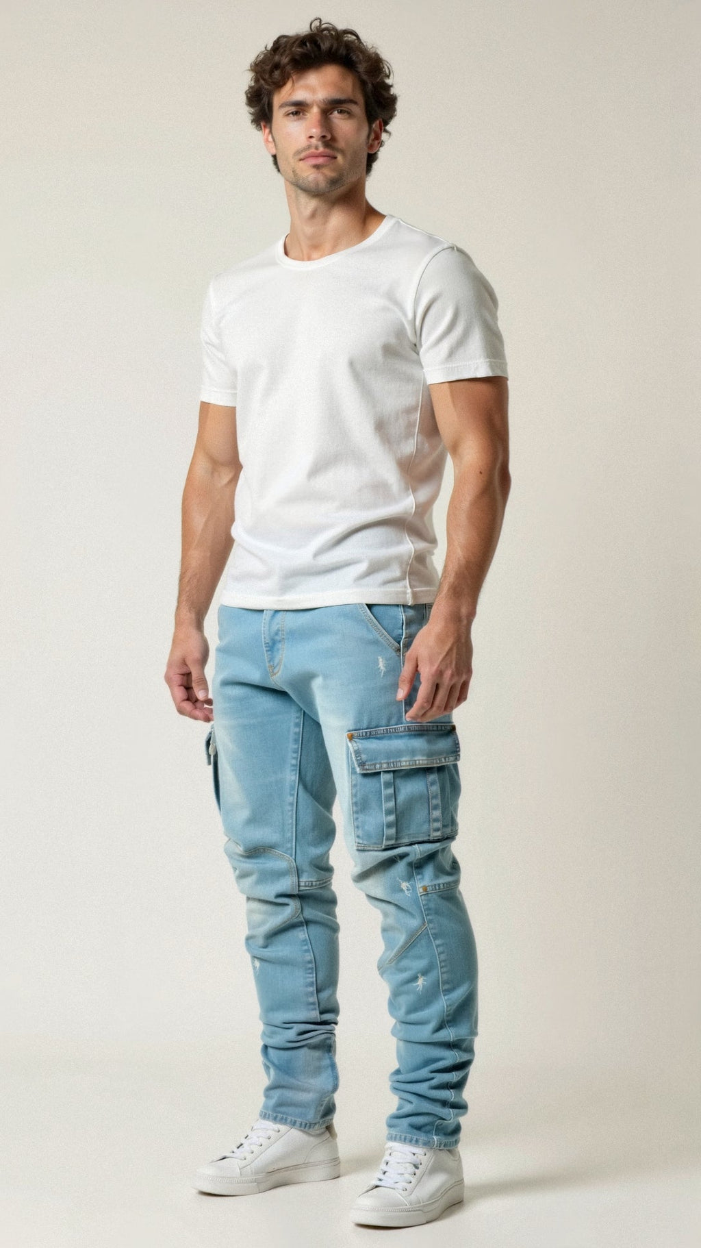 Rex | Herren Cargo Jeans Stretch Slim Fit Arbeitshose Denim