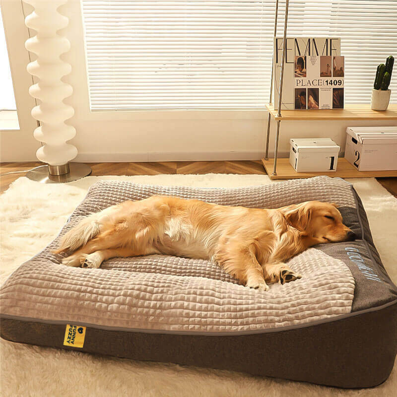 Orthopädisches Hundebett groß & dick – mit Nackenstütze, abnehmbarem waschbarem Bezug, ideal für große Hunde