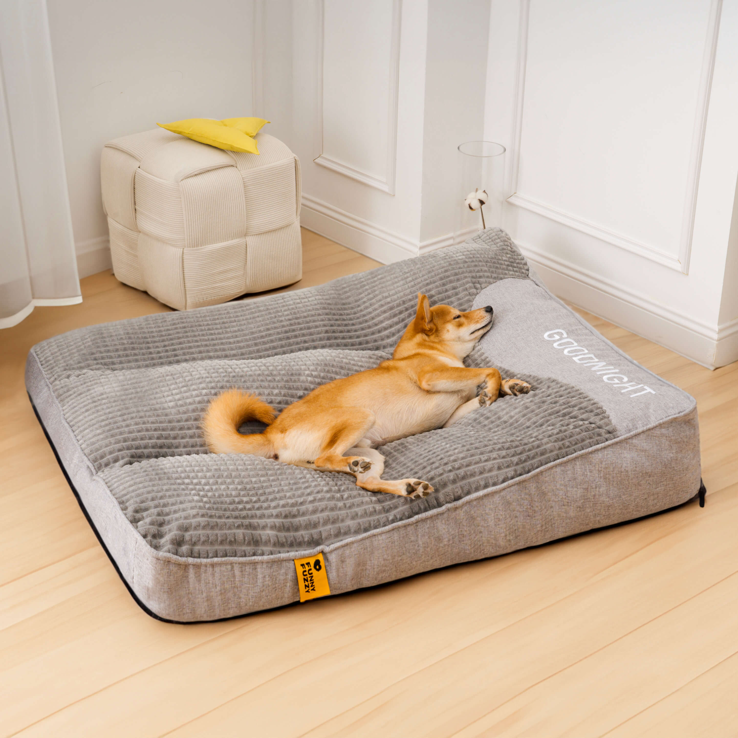 Orthopädisches Hundebett groß & dick – mit Nackenstütze, abnehmbarem waschbarem Bezug, ideal für große Hunde