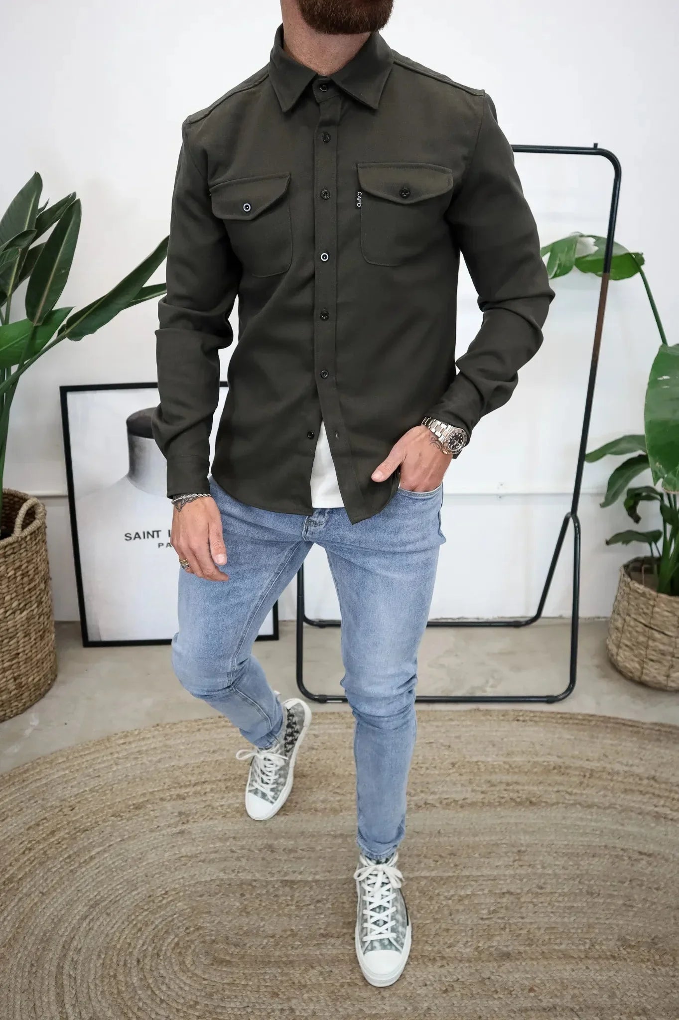 Herren Lässig Langarm Overshirt
