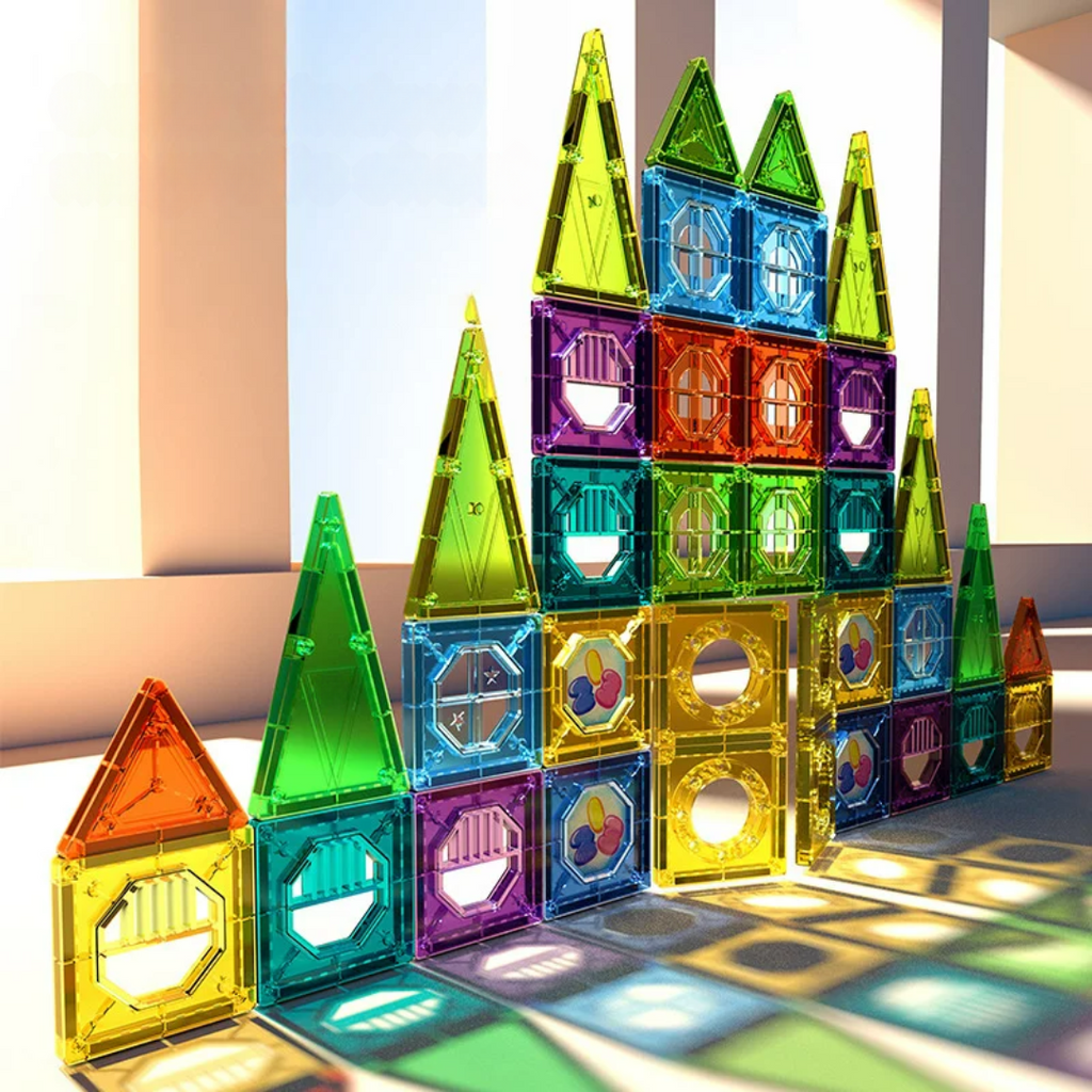 Pädagogisches Magnetbaustein-Set – 69-teiliges LED-Licht-Konstruktionsspielzeug für Kinder