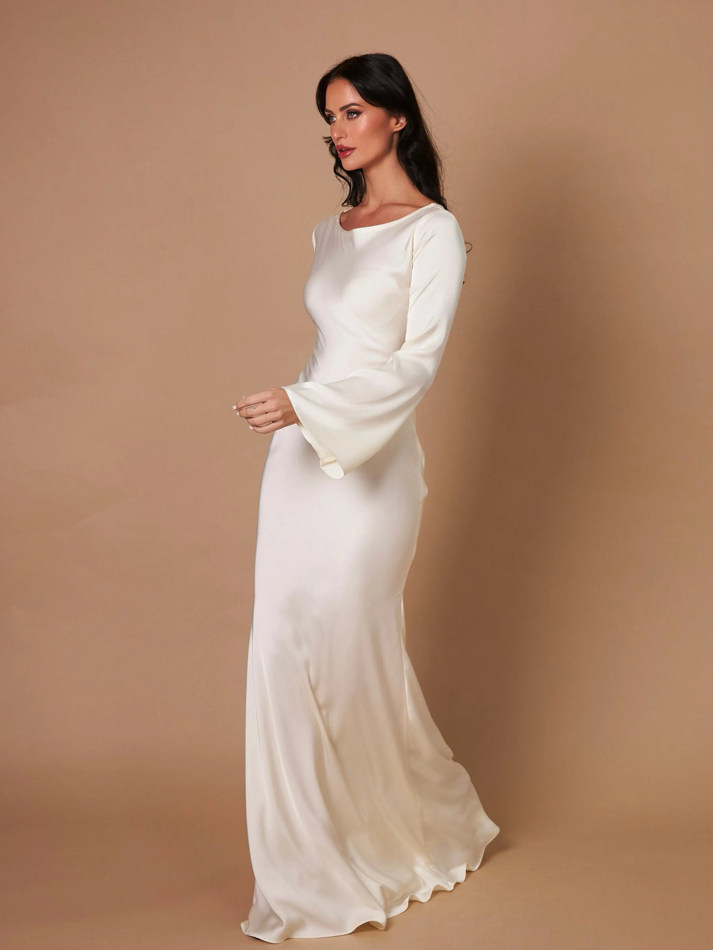 Aria | Damen Maxi Kleid Langarm Fließend Elegant Abendkleid