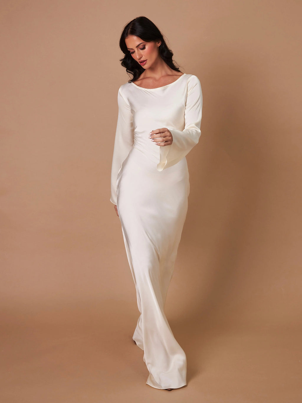 Aria | Damen Maxi Kleid Langarm Fließend Elegant Abendkleid