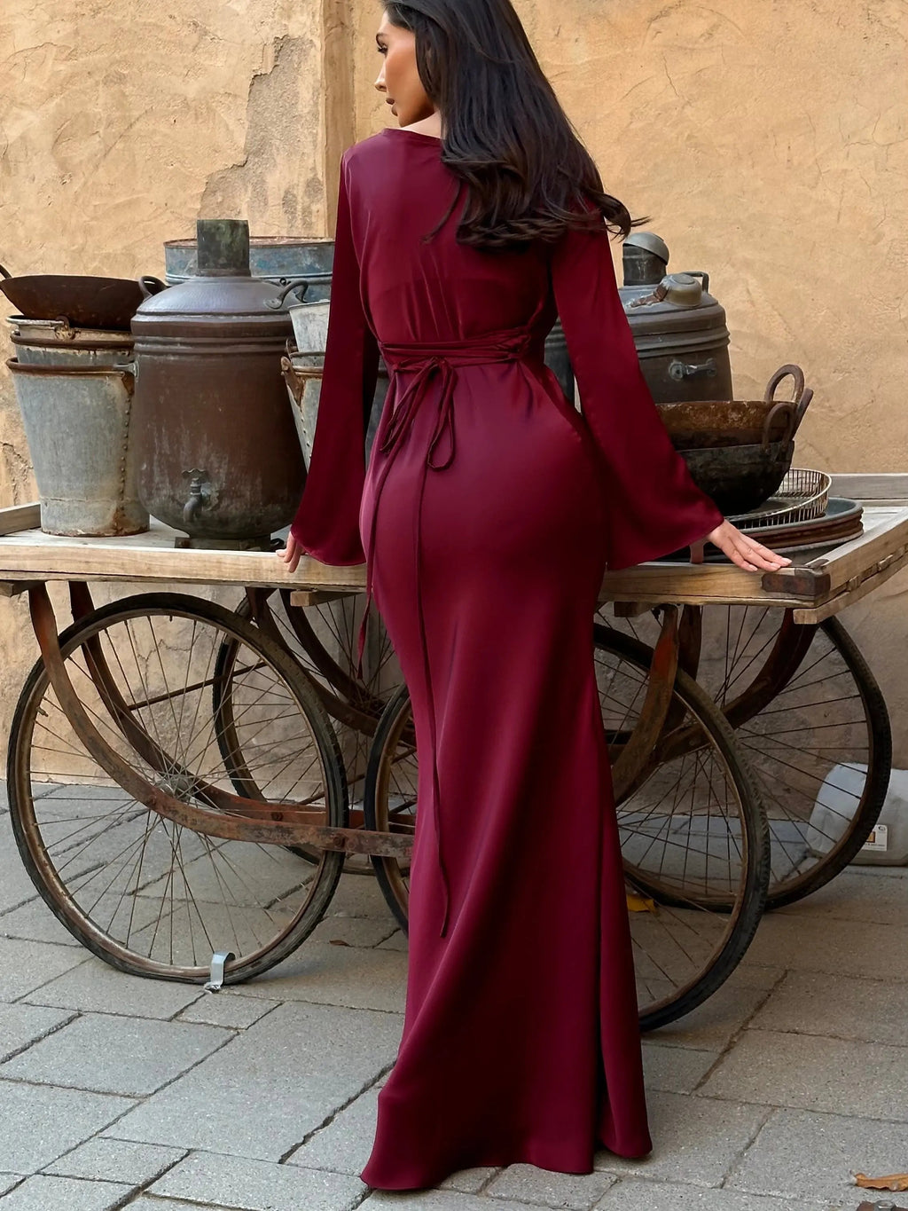 Aria | Damen Maxi Kleid Langarm Fließend Elegant Abendkleid