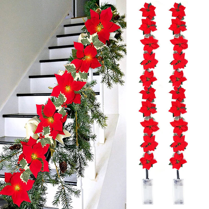 Poinsettia Glow | LED-Sternengirlande für die Weihnachtsdekoration