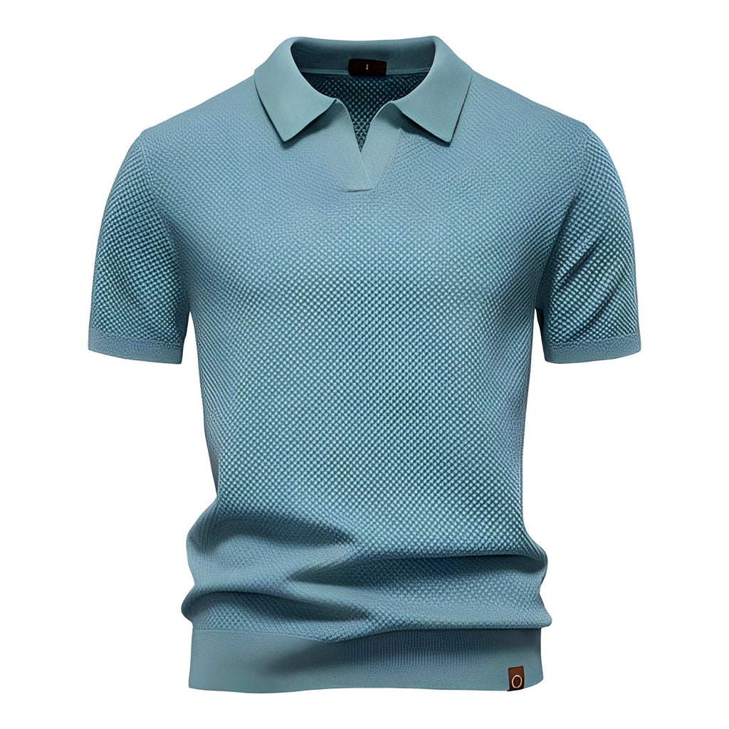 Polo Herren | Kurzarm Strickpolo mit V-Ausschnitt & Struktur-Muster