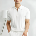 Poloshirt Herren | Kurzarm Strick-Polo mit Reißverschluss & Streifendetails