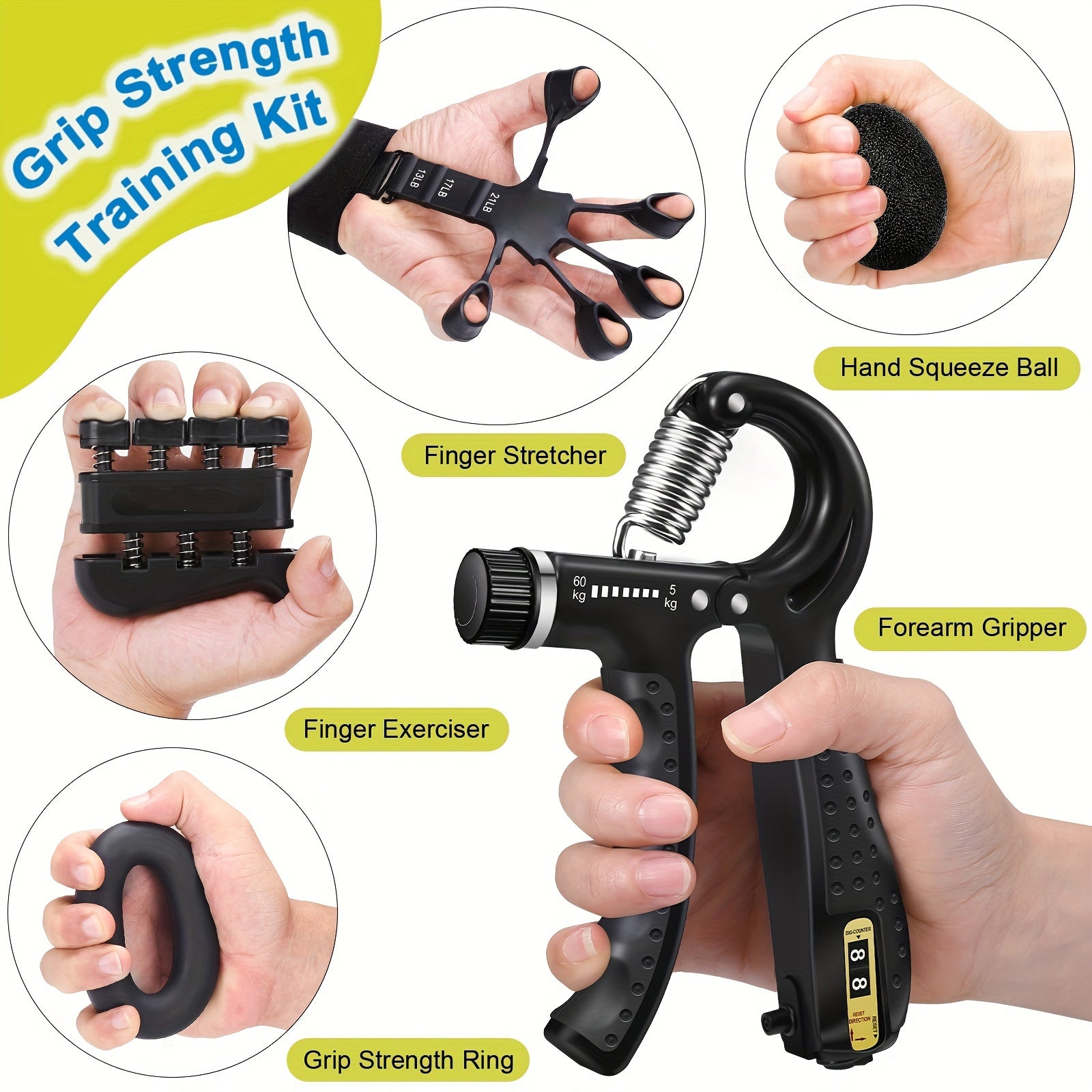 PowerGrip Handtrainer-Set – 5-in-1 für starke Hände und Unterarme