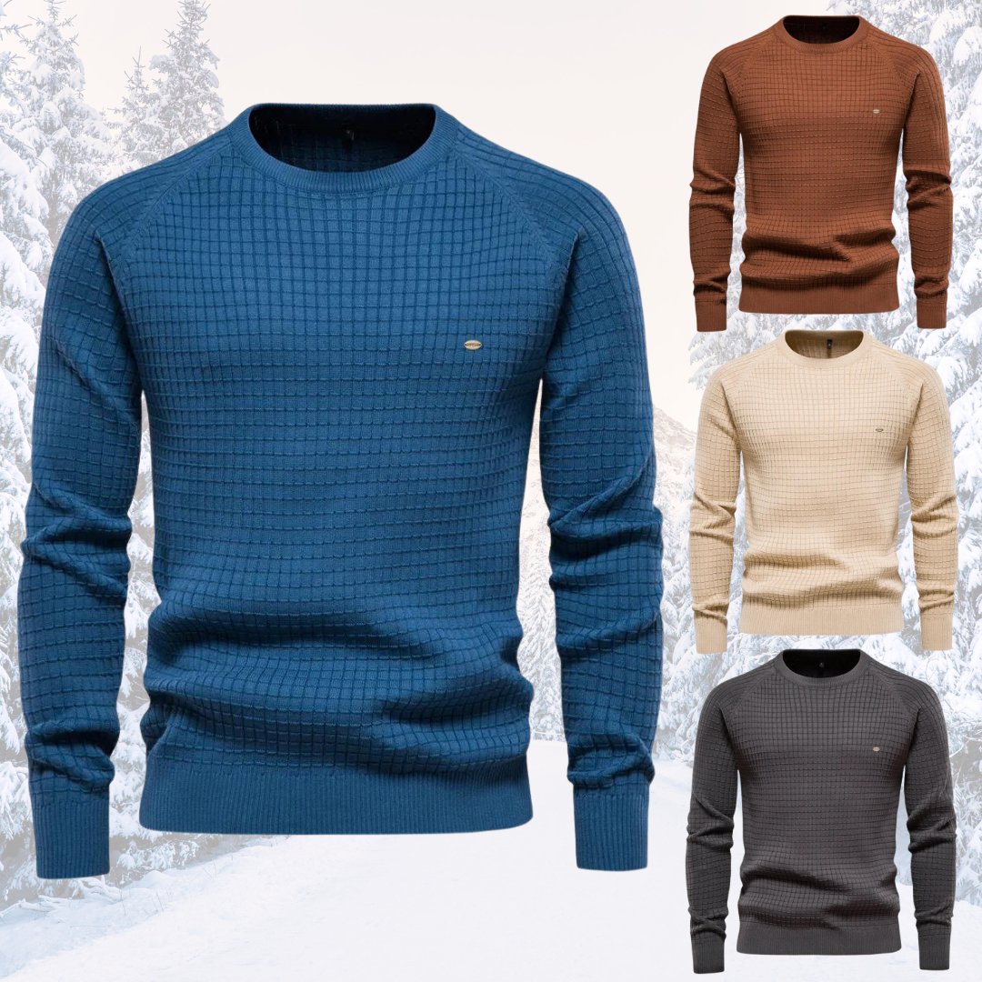 Herren Rundhals Strukturierter Strickpullover