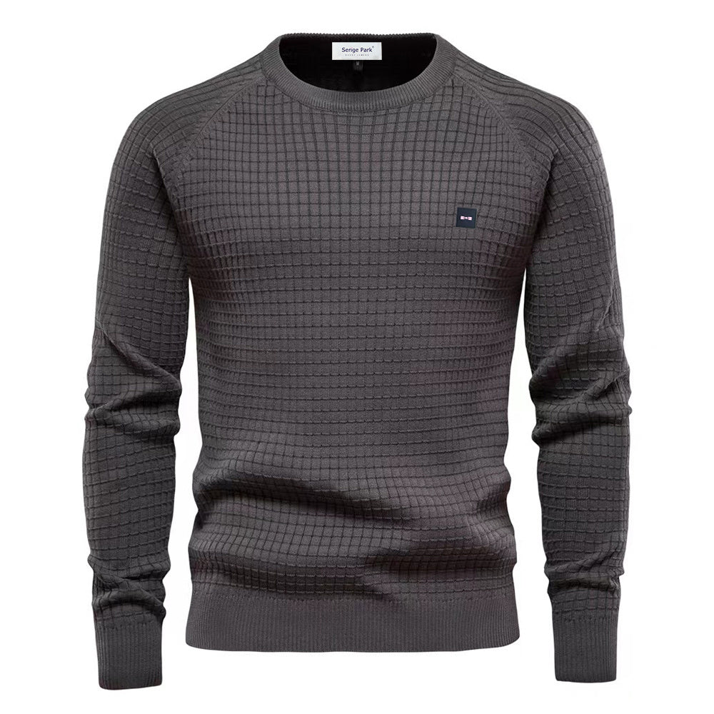 Herren Rundhals Strukturierter Strickpullover