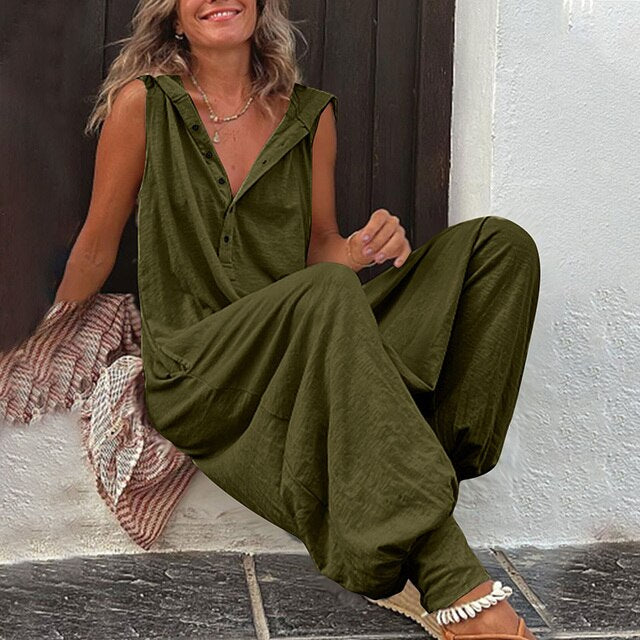 Sofia | Damen Jumpsuit Weites Bein V-Ausschnitt Sommer Overall