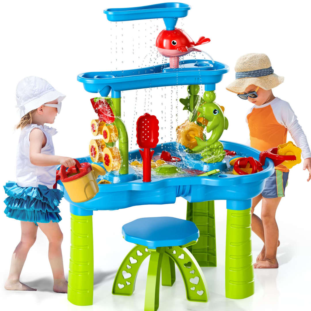 Robuster 3-in-1-Sand- und Wassertisch für Kinder – Spieltisch für draußen mit 15 Zubehörteilen