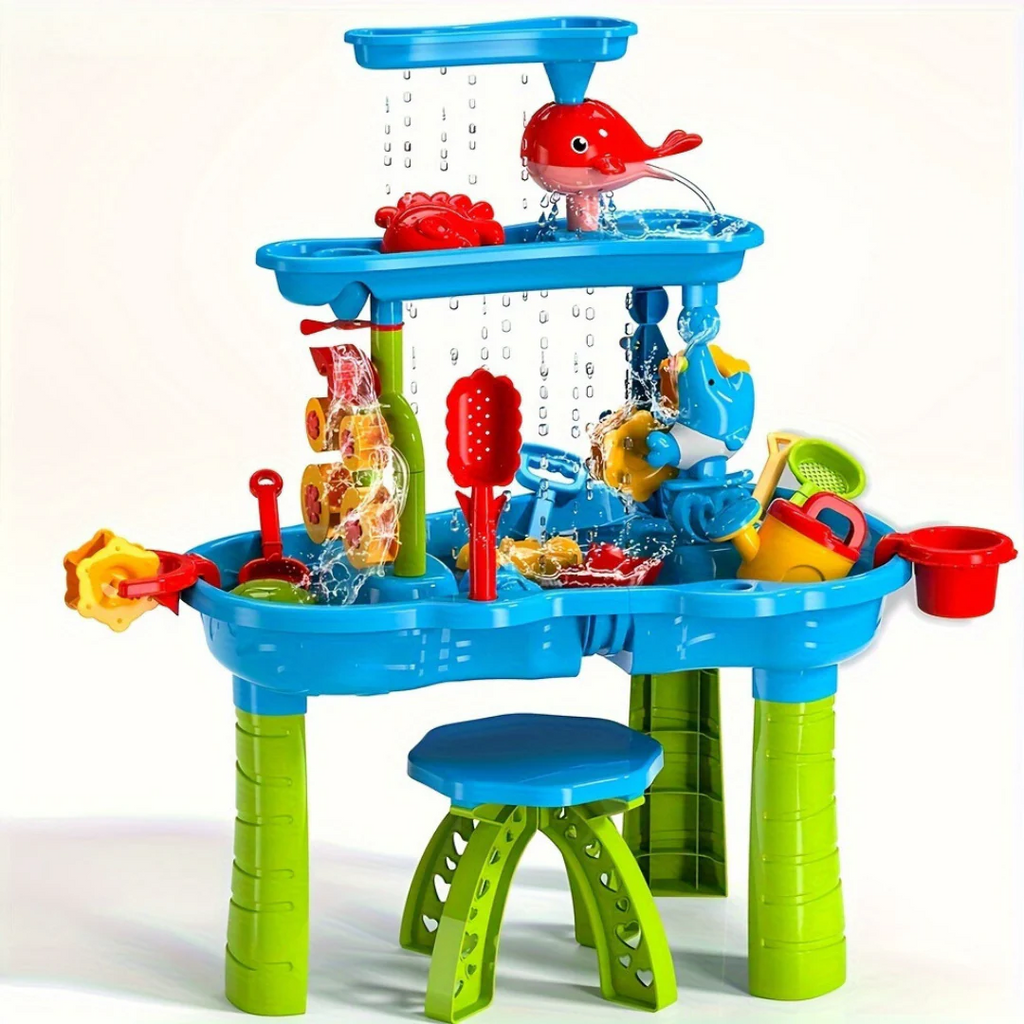 Robuster 3-in-1-Sand- und Wassertisch für Kinder – Spieltisch für draußen mit 15 Zubehörteilen