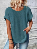 Rundhals T Shirt Damen | Waffelstrick-Oberteil mit Lässigem Schnitt