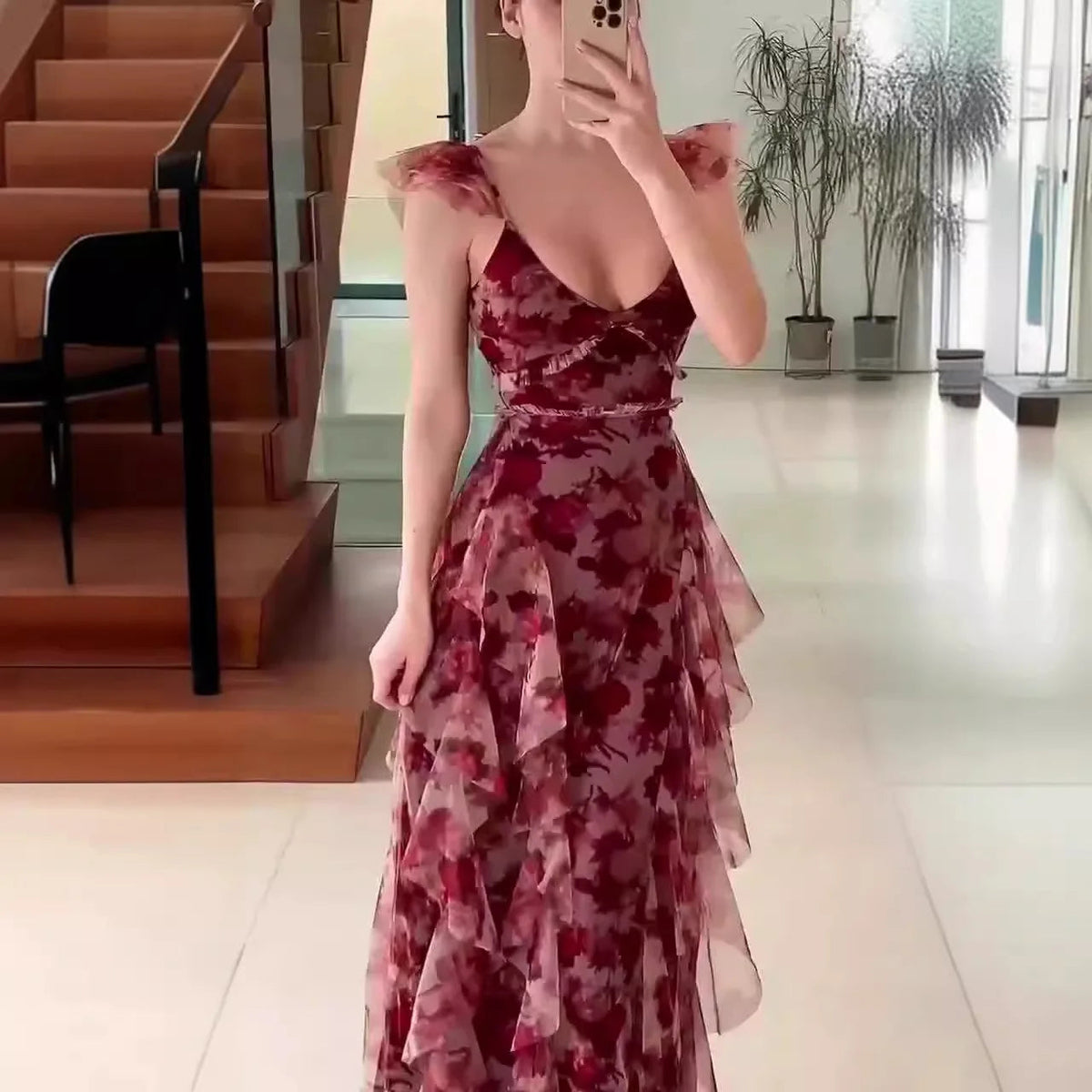 Rüschenkleid Damen | Blumenprint & Romantisches Maxi-Design
