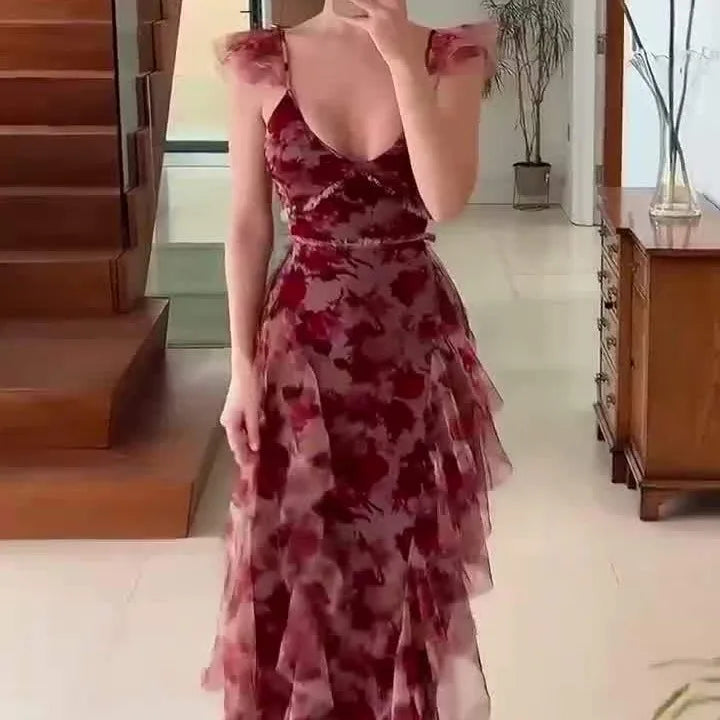 Rüschenkleid Damen | Blumenprint & Romantisches Maxi-Design