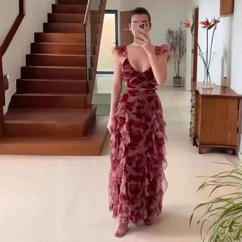 Rüschenkleid Damen | Blumenprint & Romantisches Maxi-Design