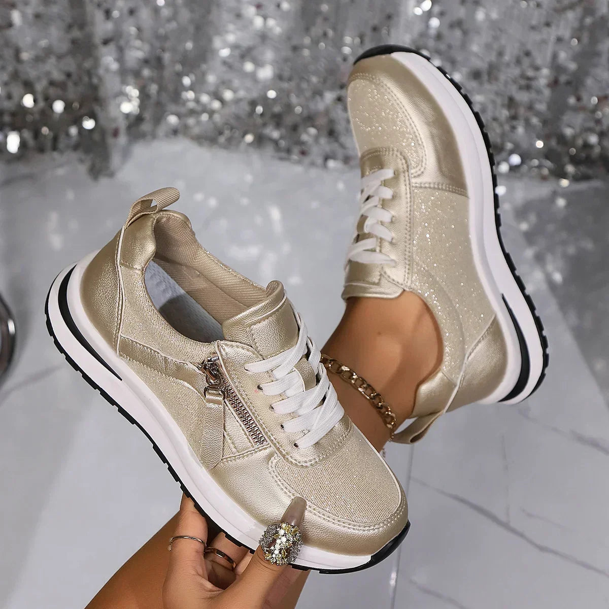 Lucy | Damen Plateau Sneaker Reißverschluss Schnürsenkel