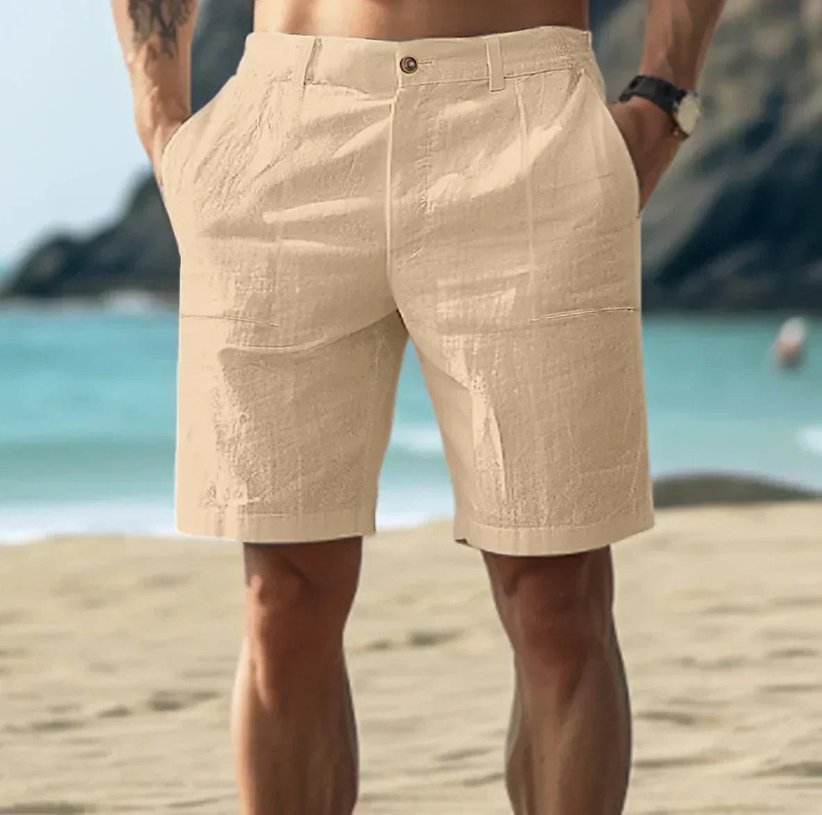 Herren Casual Gerade Sommer Leinen Shorts