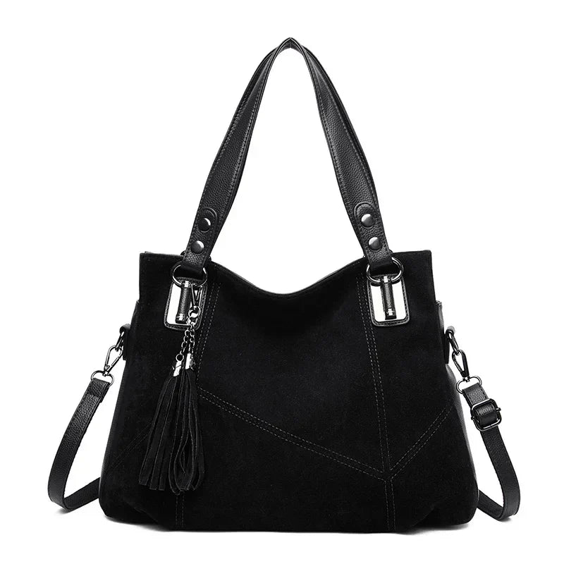 Damen Klassische Gefranste Schultertasche mit Quasten