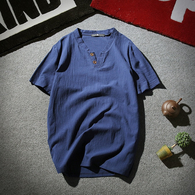 Herren Lässiger Henley T-Shirt mit Knöpfen