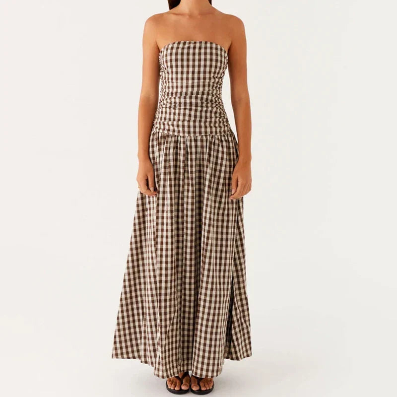Damen Lässig Karomuster Sommer Maxikleid