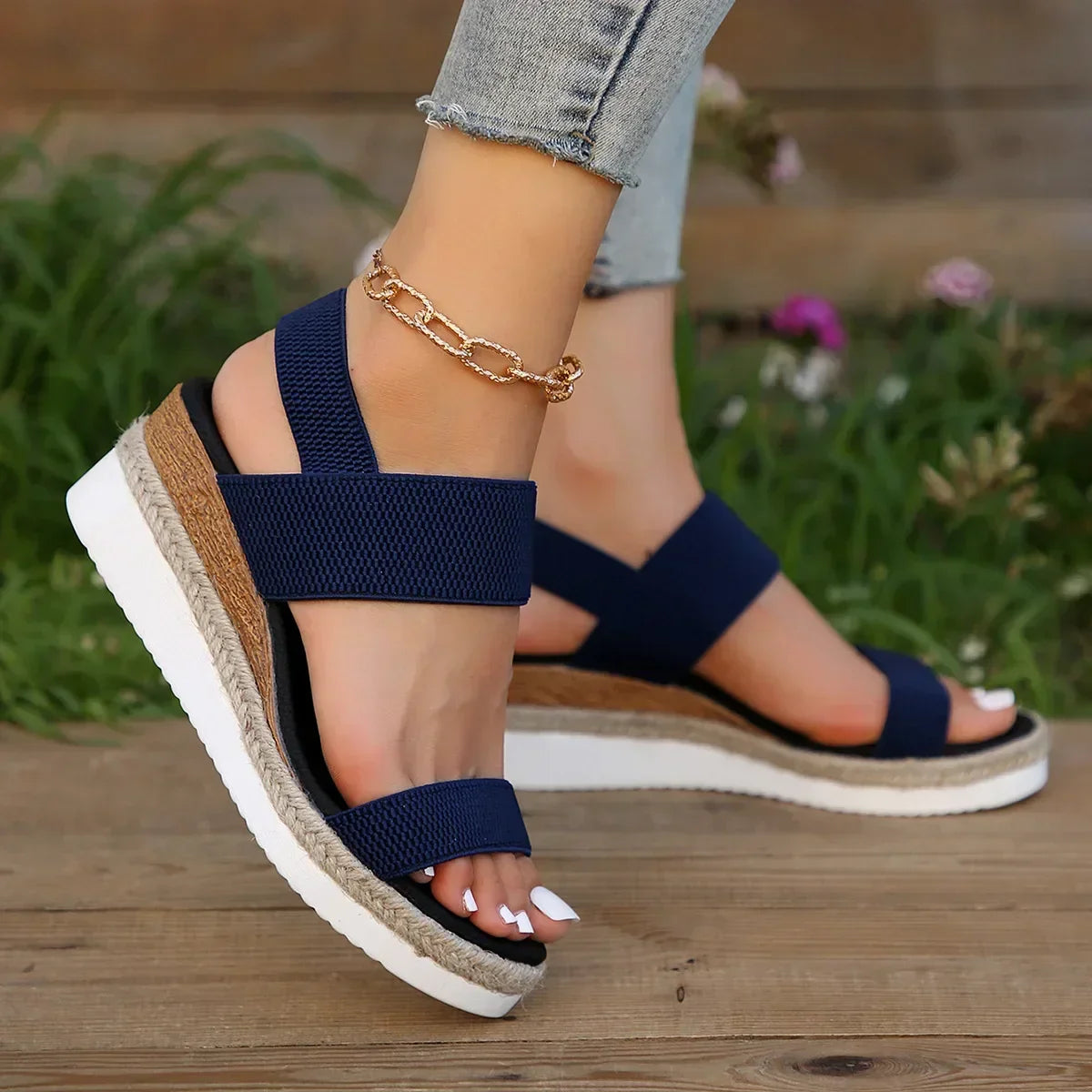 Damen Bequeme Espadrille Sandalen mit Doppelriemen