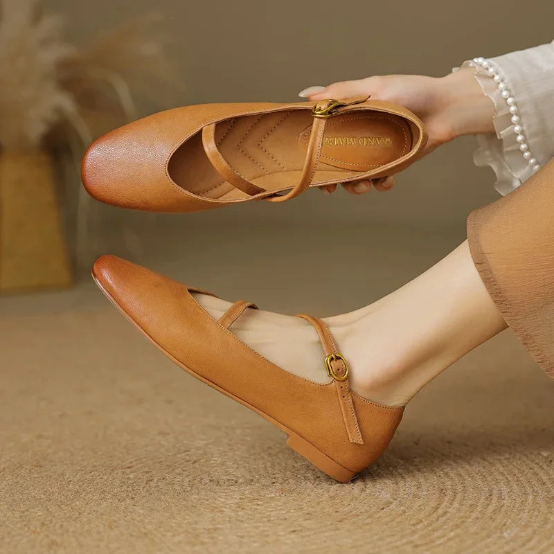 Damen Klassisch Rund Toe Schnalle Ballerinas