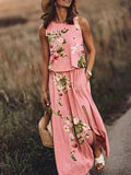 Nina | Damen Maxikleid Ärmellos Rundhals Muster Sommer