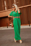 Kishna | Damen Jumpsuit V-Ausschnitt Weites Bein Kurzarm Elegant