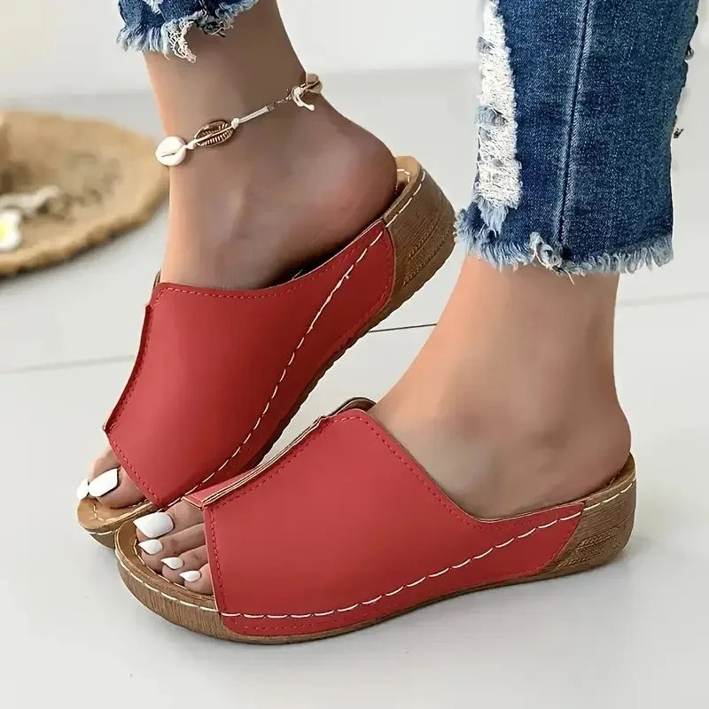 Damen Slip On Keilsohle Mule Sandalen
