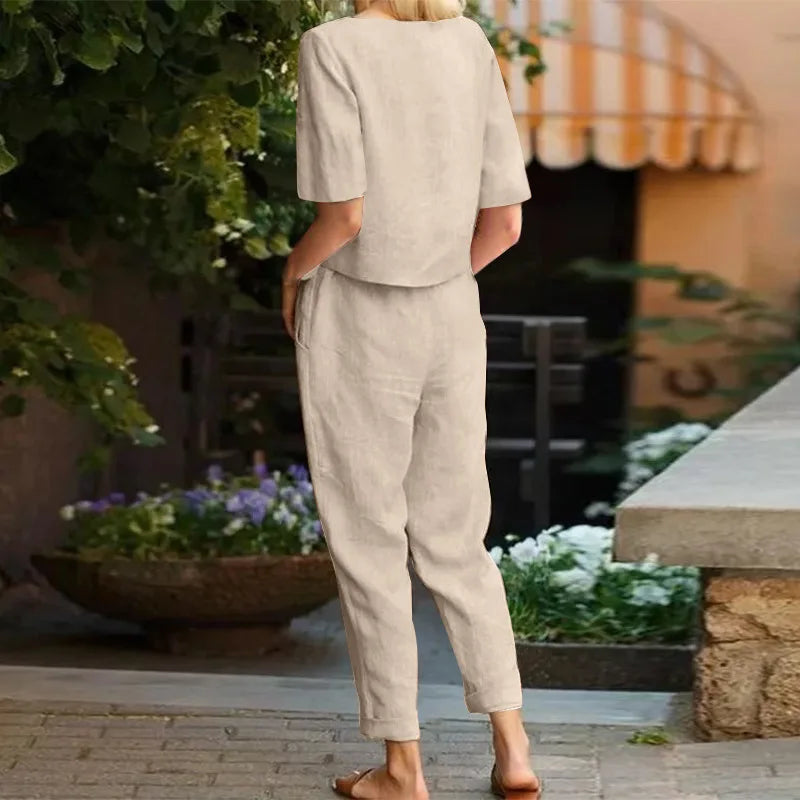Damen Sommer Kurzarm Zweiteiliges Set