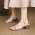 Damen Elegant Blockabsatz Riemchensandalen