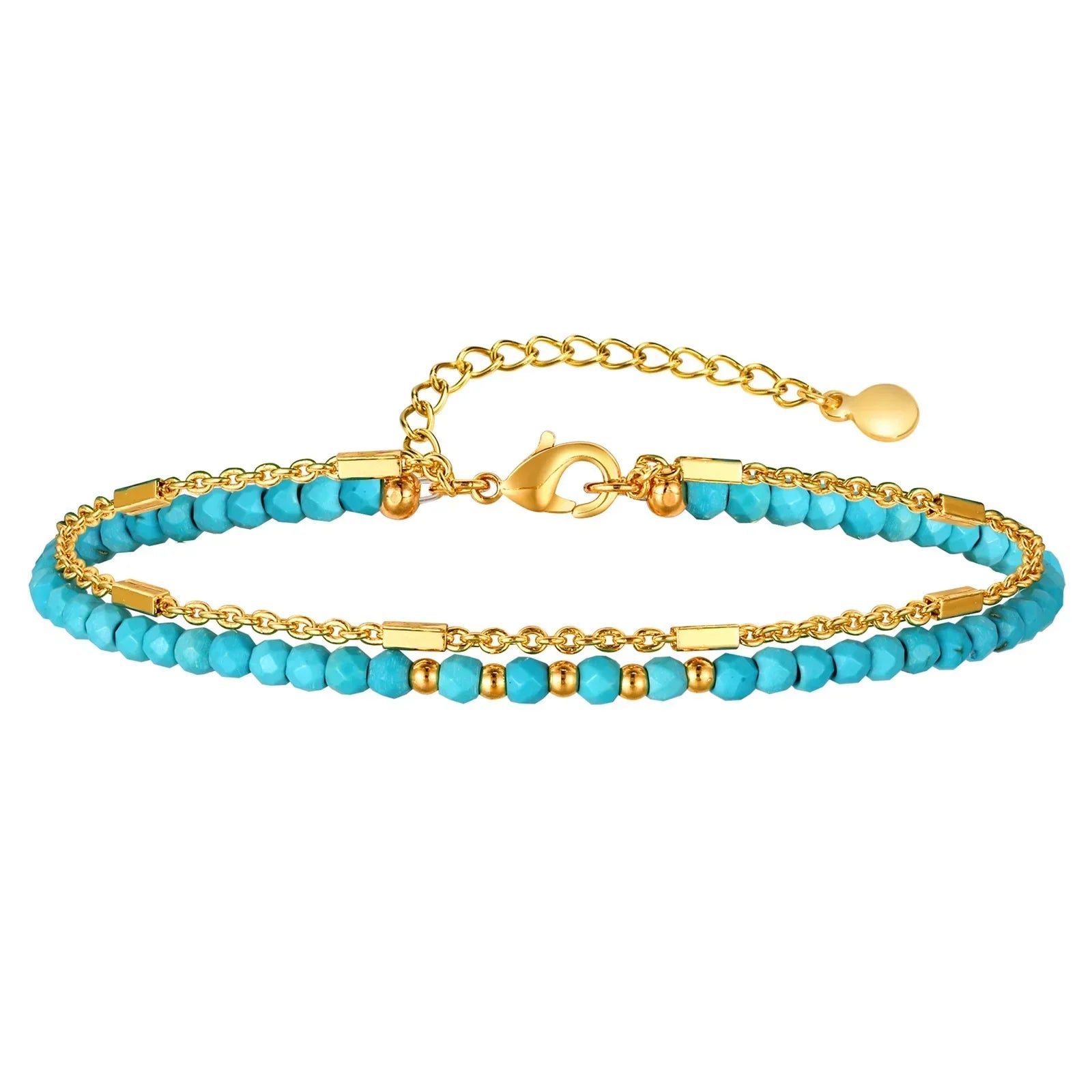 Zeitloses Gold Doppelketten-Türkisarmband