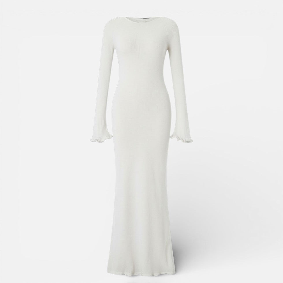 Damen Langarm Maxikleid mit offenem Rücken