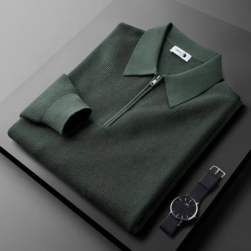 Herren Halbreißverschluss Slim Fit Strick-Poloshirt