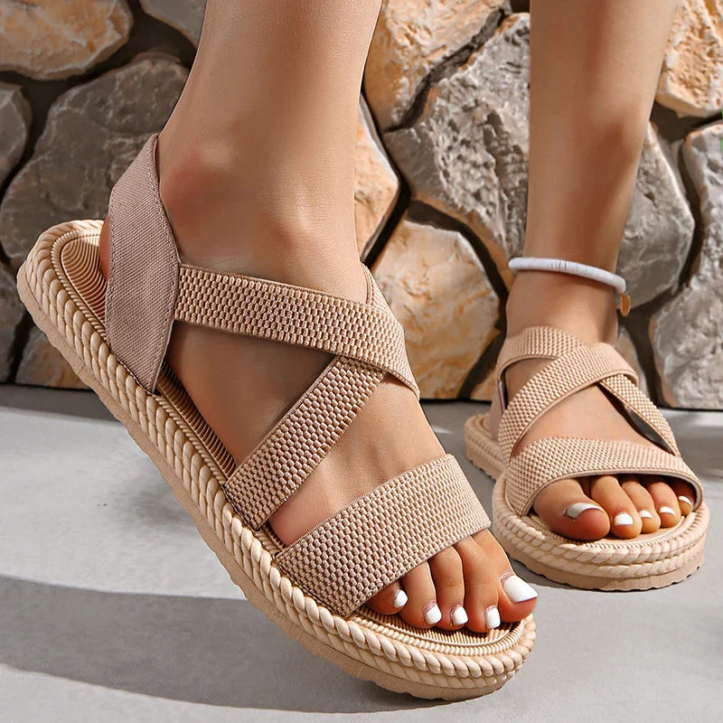 Damen Kreuzriemen Elastisch Strand Sandalen