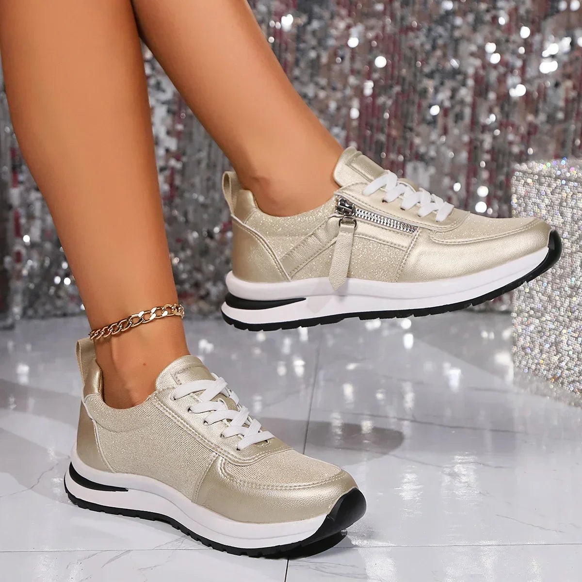 Lucy | Damen Plateau Sneaker Reißverschluss Schnürsenkel