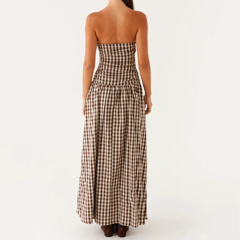 Damen Lässig Karomuster Sommer Maxikleid