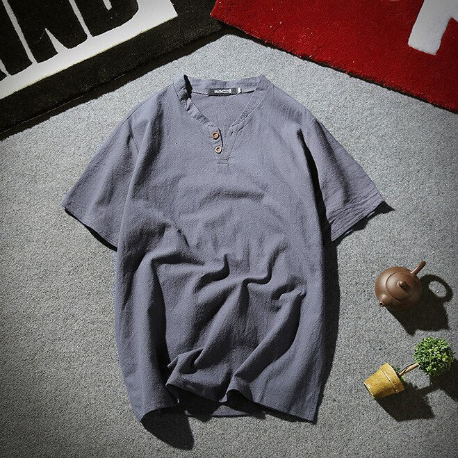 Herren Lässiger Henley T-Shirt mit Knöpfen