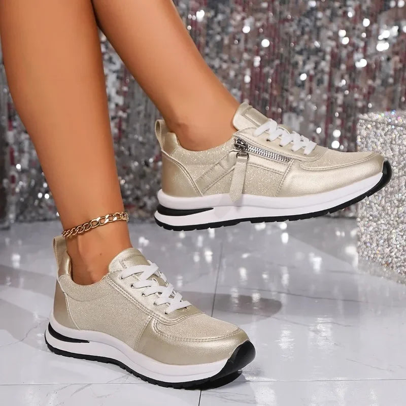 Lucy | Damen Plateau Sneaker Reißverschluss Schnürsenkel