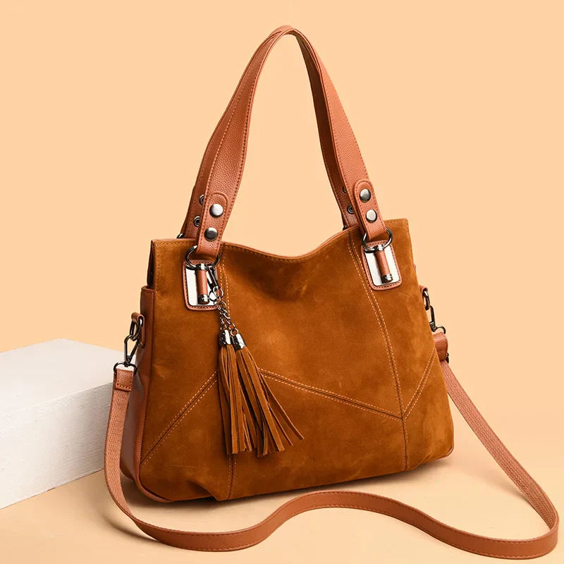 Damen Klassische Gefranste Schultertasche mit Quasten