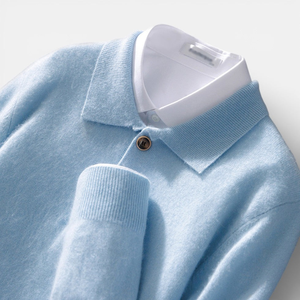 Kaschmir Herren Strickpullover mit Polokragen