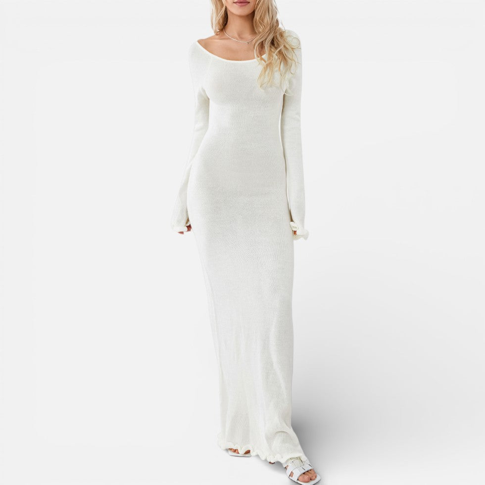 Damen Langarm Maxikleid mit offenem Rücken
