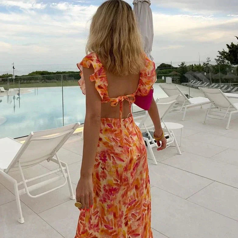 Damen Rüschen Blumenmuster Sommerkleid