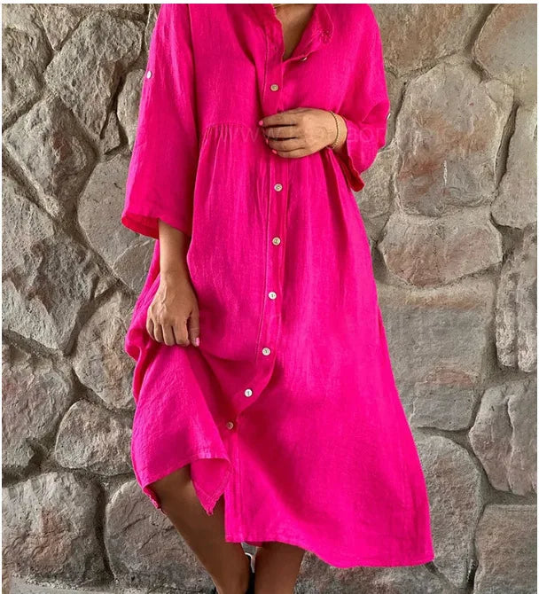 Kosa | Damen Hemdblusenkleid Midi Oversize Sommerkleid