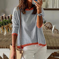 Jule | Damen Streifenpullover Oversized Rundhals Langarm
