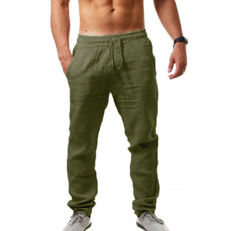 Herren Leinen Freizeit Sommerhose mit Kordelzug
