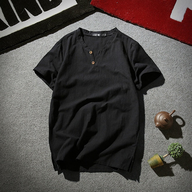 Herren Lässiger Henley T-Shirt mit Knöpfen